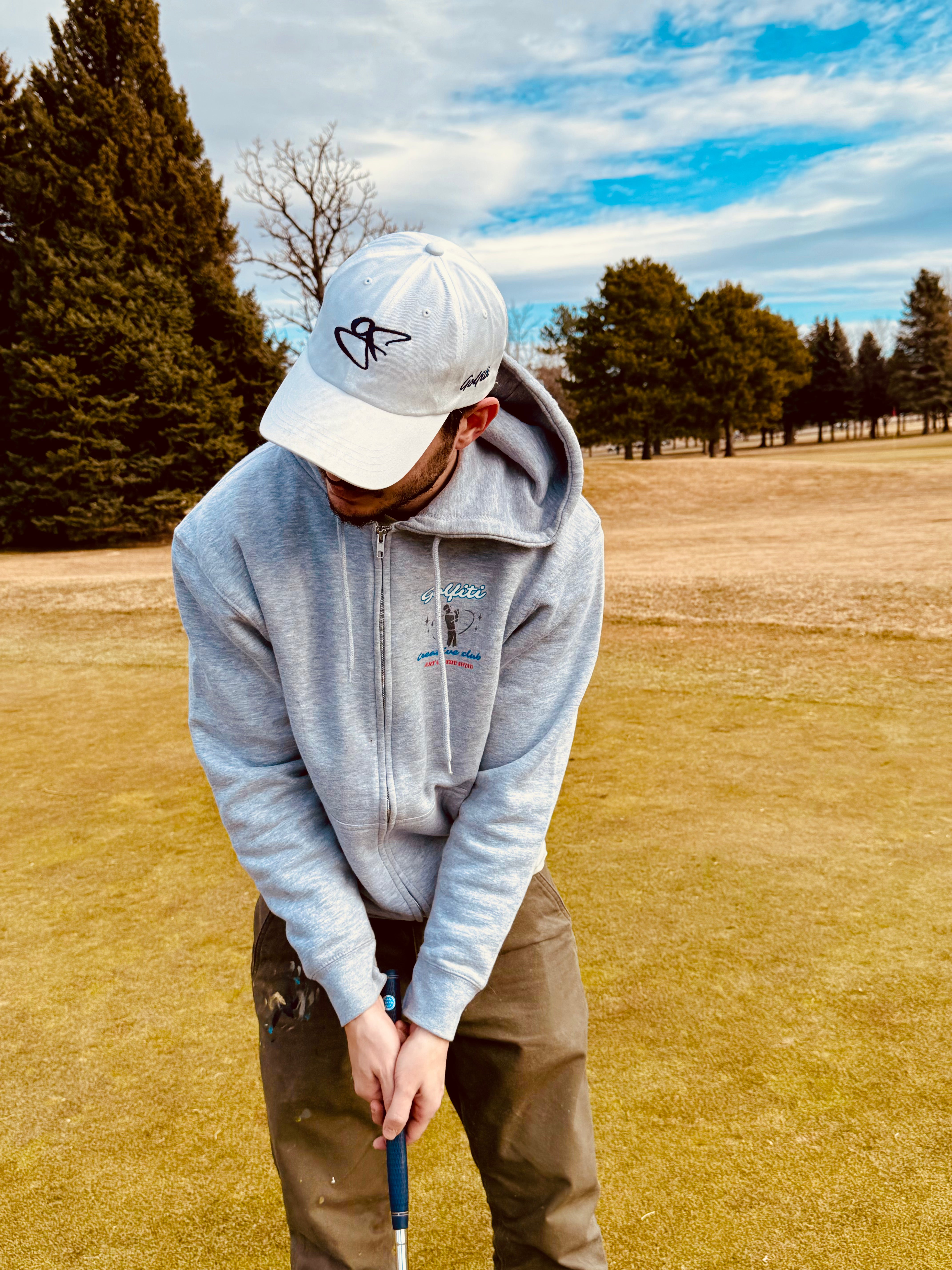 Full Zip Creative Club Golf Hoodie - White – golfiti