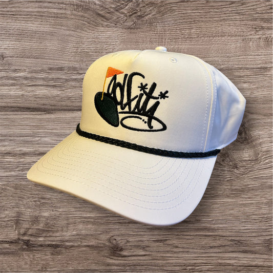 Golfiti script tag logo rope hat